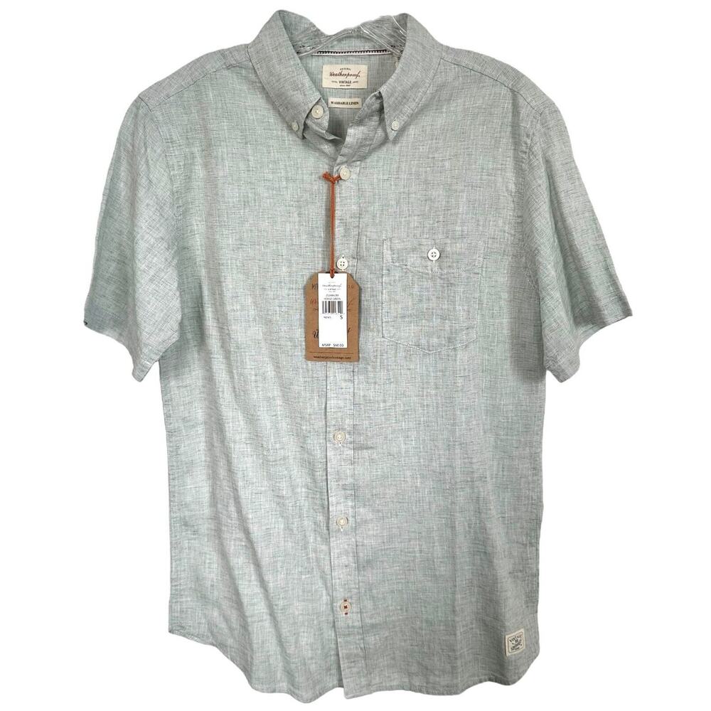 Weatherproof Vintage Men's Linen Button Down Shirt Size S Hedge Green